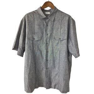 Café Luna Mens sz 2XL Blue Linen Blnd Casual Shirt Short Slv Button Front NEW